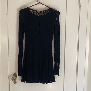 Freepeople black long sleeve lace mini dress